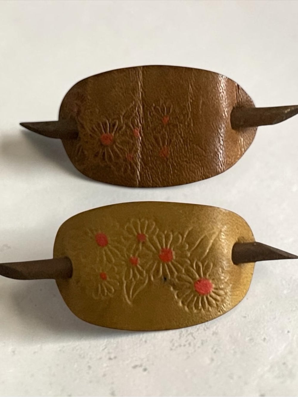 Handcrafted Floral Leather Hair Barrette - Brown and Tan - Picture 3 of 4